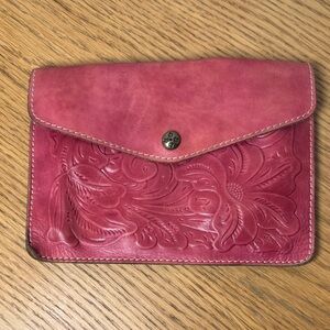 PATRICIA NASH Envelope Clutch Magenta Embossed Leather Tech Storage Wallet